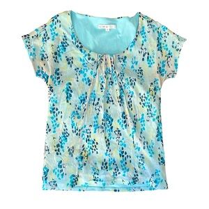 Cleo Top Robins Egg Blue Printed Size Small